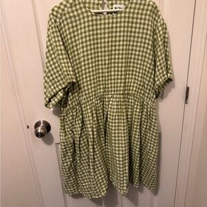 Shiny By Nature 2X Green Gingham Dress
